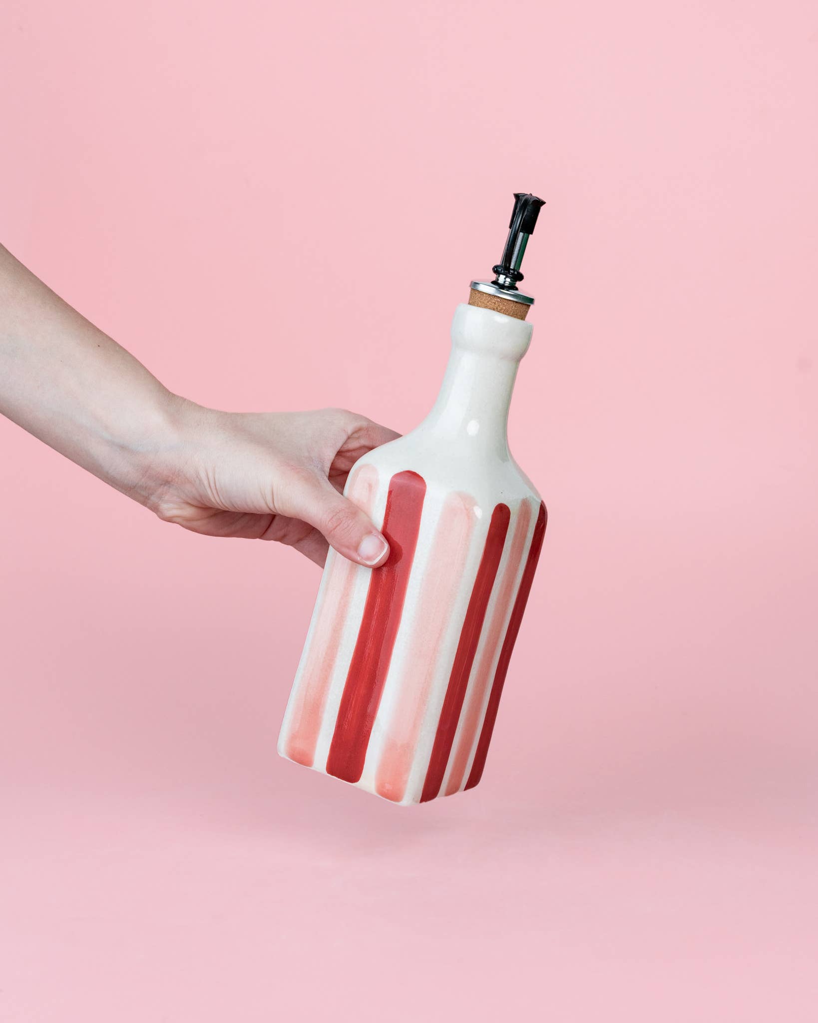 Spaanse keramische oliefles 475 ml - Rood roze strepen - Sweetheart