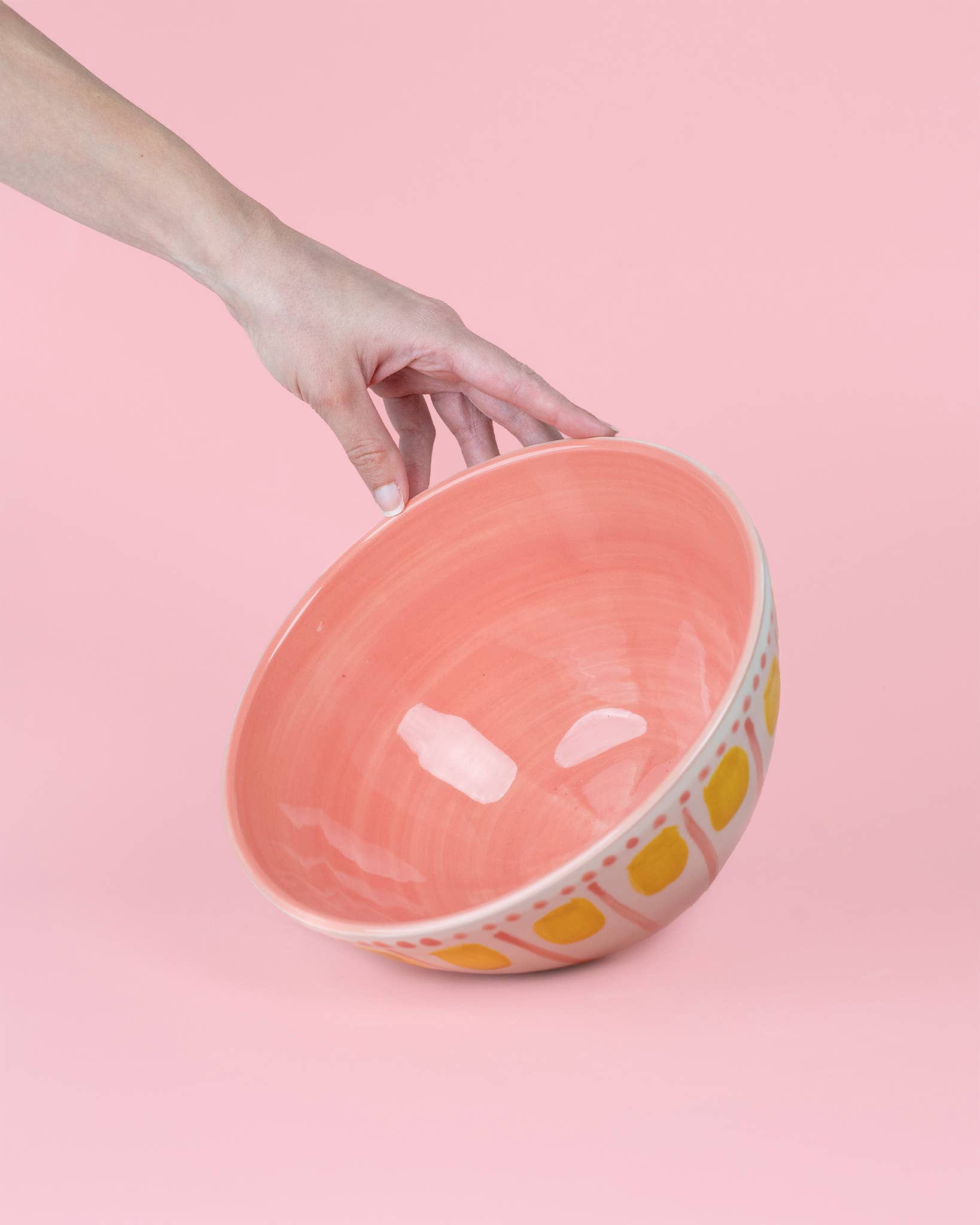 Spaanse keramische serveerschaal 1,5 liter - Valentina - Roze &amp; geel