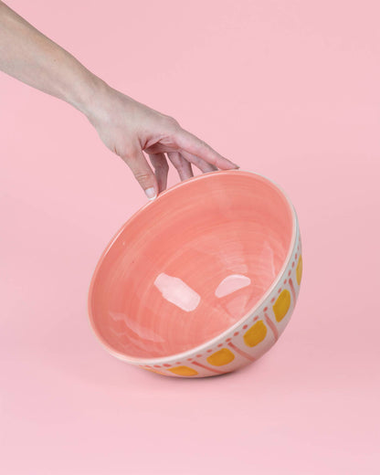 Spaanse keramische serveerschaal 1,5 liter - Valentina - Roze &amp; geel