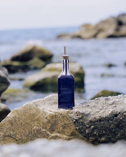 Spaanse keramische oliefles 475 ml - Costa Azul - Blauwe Strepen
