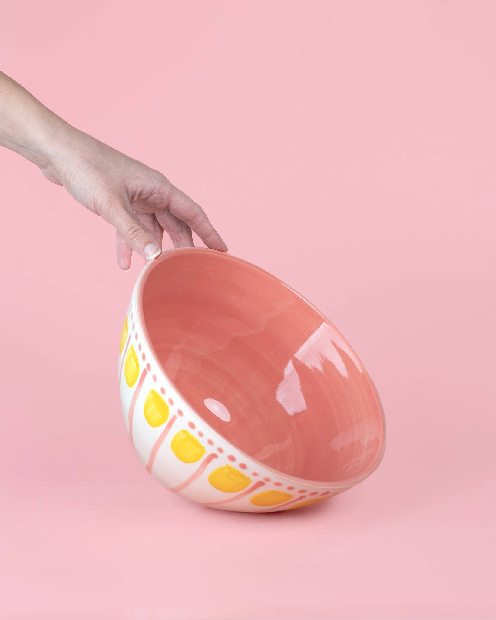 Spaanse keramische serveerschaal 1,5 liter - Valentina - Roze &amp; geel