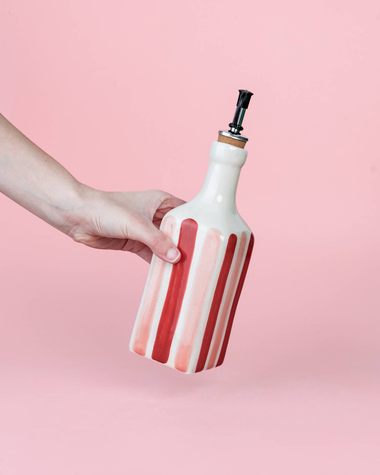 Spaanse keramische oliefles 475 ml - Rood roze strepen - Sweetheart